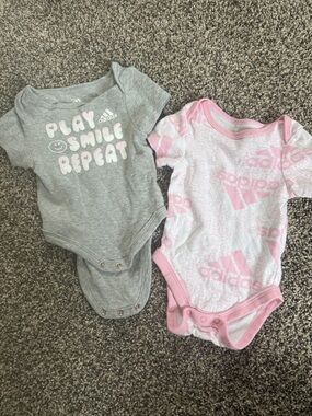 adidas Baby Girl One-Piece Bodysuits in Gray & Light Pink Size 0-3 Months